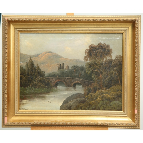 671 - N BARCLAY (19TH/20TH CENTURY) RIVER LANDSCAPE WITH BRIDGE AND RUINED CASTLE Signed
Oil on canvas(29c... 