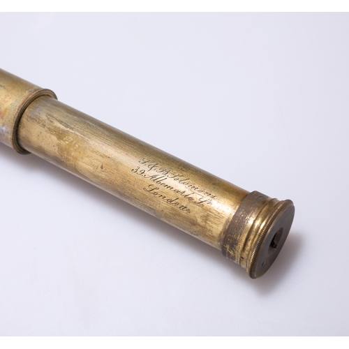 689 - A 19TH CENTURY BRASS-MOUNTED FOUR-DRAWER TELESCOPE, SIGNED S & B SOLOMONS, 39 ALBEMARLE ST., LONDON ... 