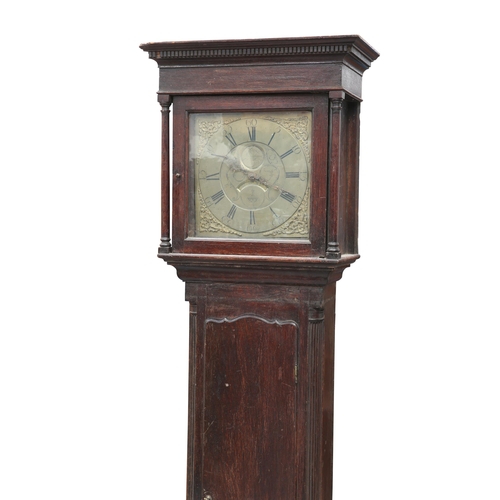 719 - A GEORGE III OAK 30-HOUR LONGCASE CLOCK, SIGNED MONKHOUSE, CARLISLE the 12-inch square brass dial wi... 