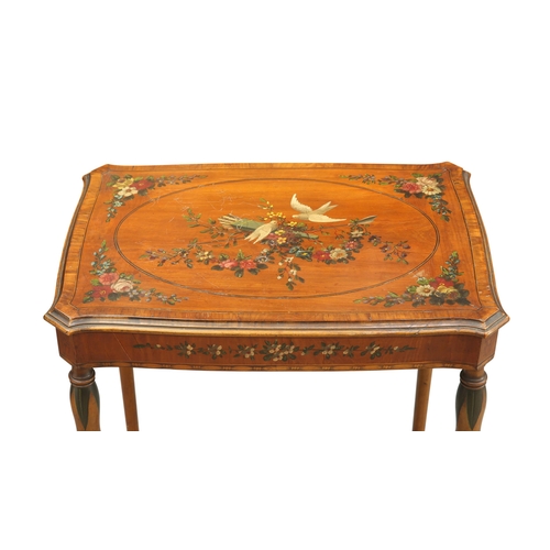 729 - A LATE 19TH CENTURY PAINTED SATINWOOD OCCASIONAL TABLE, IN THE MANNER OF EDWARDS & ROBERTS the mould... 