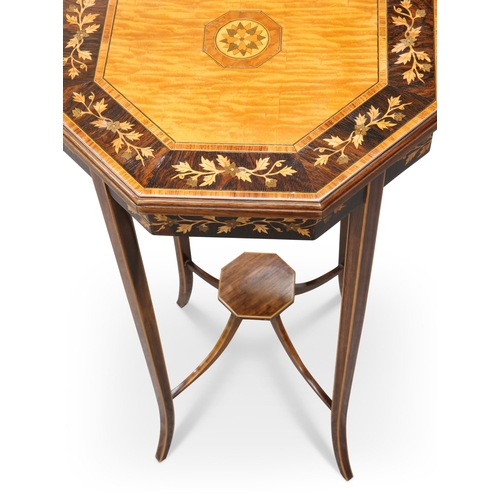 789 - AN EDWARDIAN SATINWOOD, ROSEWOOD AND INLAID OCCASIONAL TABLE the octagonal top with a floral border ... 