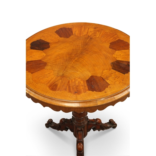 795 - A 19TH CENTURY SPECIMEN-TOP TRIPOD TABLE the moulded circular top showcasing assorted timbers, raise... 