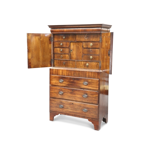 851 - AN EARLY 18TH CENTURY WALNUT CABINET ON A LATER CHEST the cabinet with a frieze drawer above a pair ... 