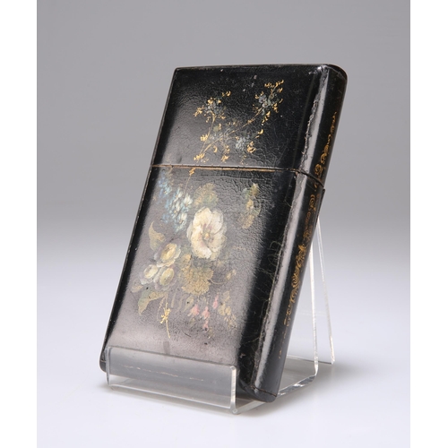 874 - A VICTORIAN PAPIER-MÂCHÉ CASE, CIRCA 1860 rectangular with pull-off cover, painted and gilded with f... 