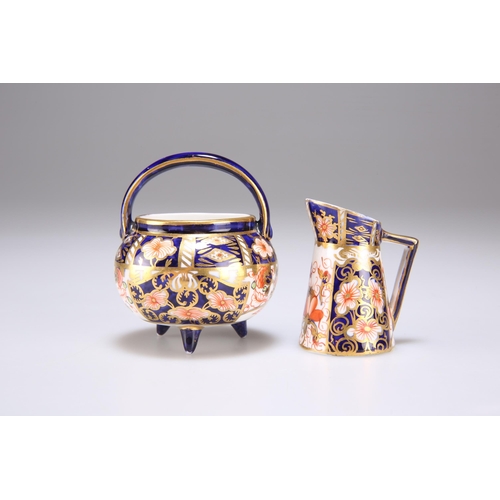 89 - TWO ROYAL CROWN DERBY IMARI MINIATURES comprising a censer and a jug, early 20th Century, red printe... 