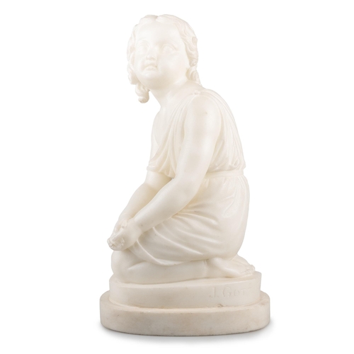 170 - JOSEPH GOTT (LEEDS 1786-1860 ROME) CARVED MARBLE FIGURE OF A KNEELING GIRL signed J. GOTT FT. 27cm h... 