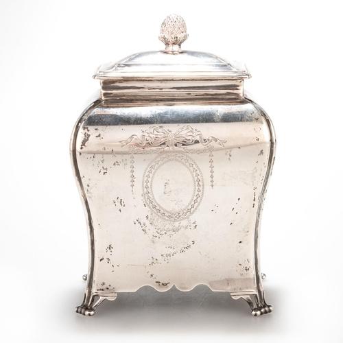 184 - A GEORGIAN STYLE SILVER TEA CADDY by William Pairpoint & Sons Ltd, London 1911, retailed by Lamb... 