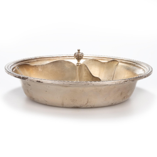 187 - AN AMERICAN STERLING SILVER TRIPARTITE DISH by Redlich & Company, circular, with gadrooned rim. ... 