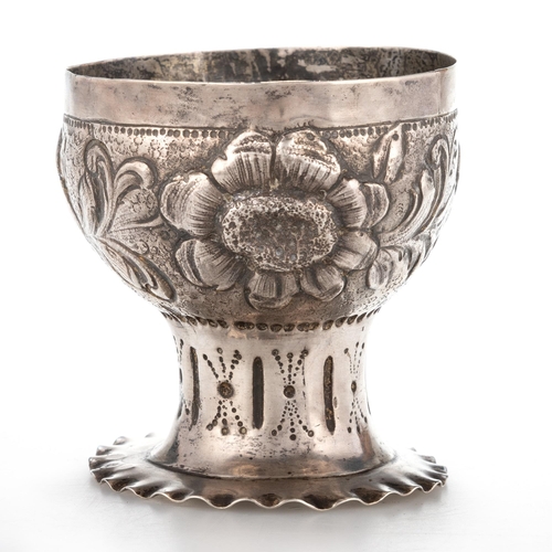 194 - A GERMAN SILVER JUDAICA CUP Hanau marked, bulbous upper section raised from a circular flat foot, ch... 