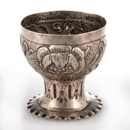 194 - A GERMAN SILVER JUDAICA CUP Hanau marked, bulbous upper section raised from a circular flat foot, ch... 