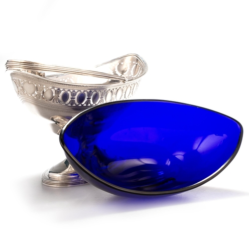 197 - A GEORGE III SILVER SWING-HANDLE SUGAR BASKET by Hester Bateman, London 1790, pointed oval form with... 
