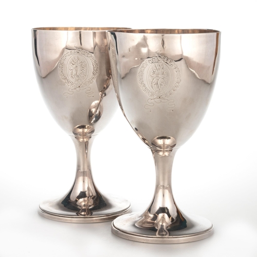 200 - A GEORGE III SILVER GOBLETS by James Darquits, London 1795, the ovoid bowls raised on a tapering ste... 
