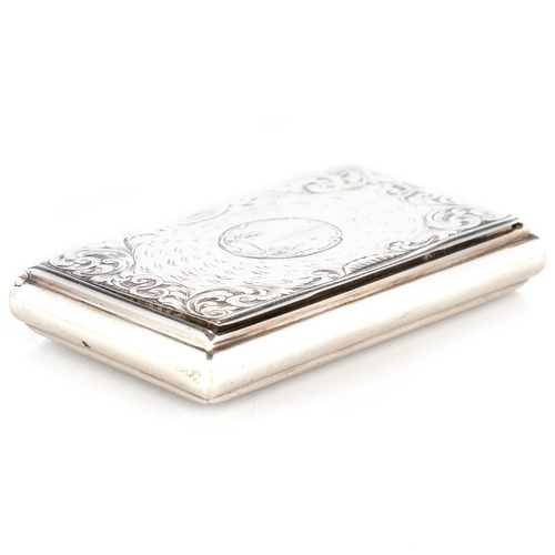 203 - A VICTORIAN SILVER SNUFF BOX by Edward Smith, Birmingham 1843, rectangular, engraved with scrolling ... 