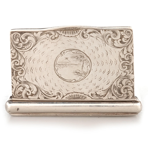 203 - A VICTORIAN SILVER SNUFF BOX by Edward Smith, Birmingham 1843, rectangular, engraved with scrolling ... 