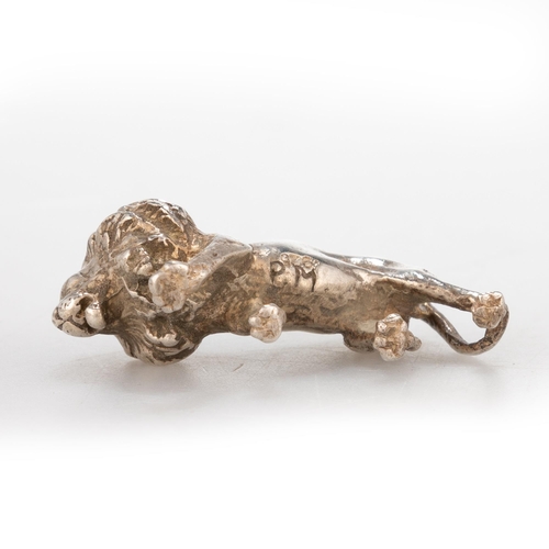 207 - PATRICK MAVROS: A SILVER SCULPTURE OF A LION by Patrick Mavros, Zimbabwe, cast standing. 3.5cm wideI... 