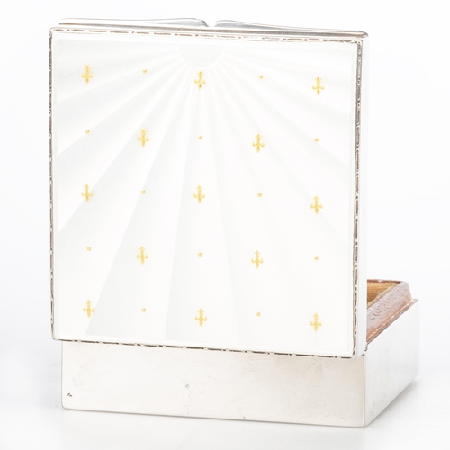 213 - AN ELIZABETH II SILVER AND ENAMEL CIGARETTE BOX by Albert Carter, Birmingham 1979, square, the hinge... 