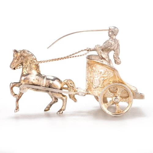 215 - A PAIR OF ELIZABETH II SILVER MODELS OF CHARIOTEERS maker S M D, London 1967 and 1968. (2) 8.5cm lon... 