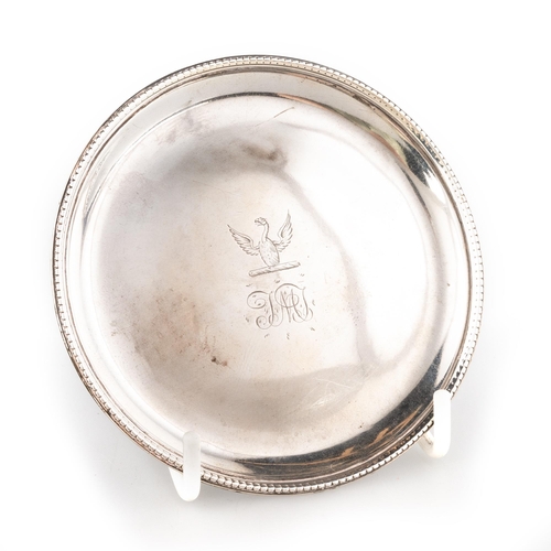 221 - A GEORGE III SILVER GOBLET STAND by William Plummer, London 1781, circular, with beaded edge, engrav... 