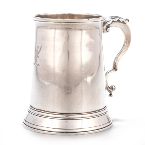 229 - A GEORGE III SILVER MUG by Hester Bateman, London 1786, of straight-sided tapering form with high fo... 