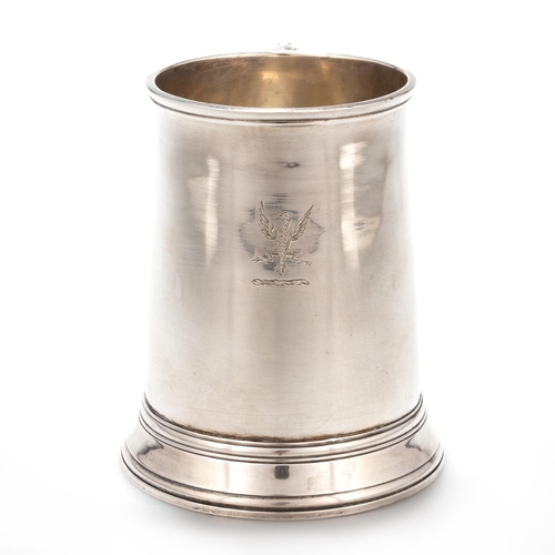 229 - A GEORGE III SILVER MUG by Hester Bateman, London 1786, of straight-sided tapering form with high fo... 