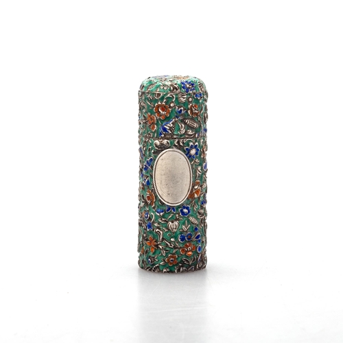 293 - A VICTORIAN SILVER AND ENAMEL SCENT BOTTLE by Horton & Allday, Chester 1883, the hinged cover an... 