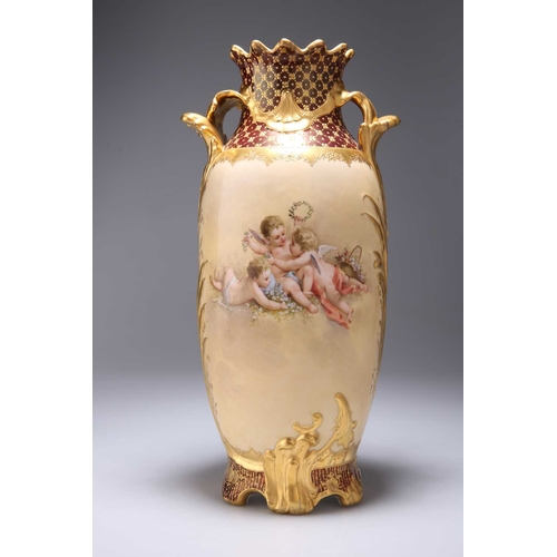 104 - A VIENNA VASE BY WAGNER, LATE 19TH CENTURY of ovoid form with leaf-moulded handles to the shoulder, ... 