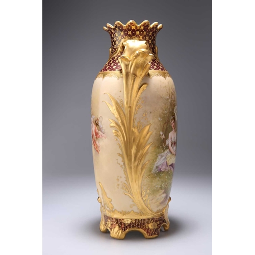 104 - A VIENNA VASE BY WAGNER, LATE 19TH CENTURY of ovoid form with leaf-moulded handles to the shoulder, ... 