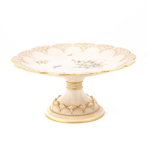 108 - A ROYAL WORCESTER BLUSH IVORY DESSERT SERVICE, CIRCA 1888 comprising a tazza, pair of comports and n... 