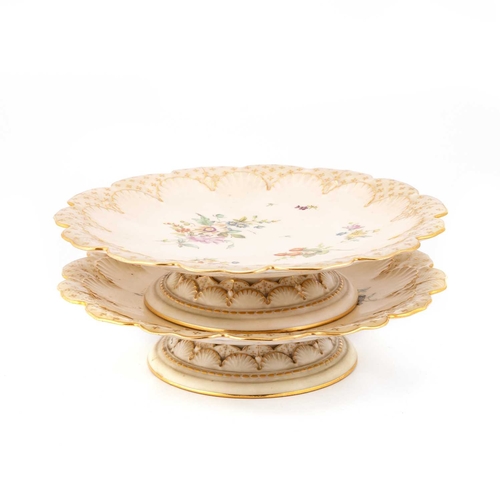 108 - A ROYAL WORCESTER BLUSH IVORY DESSERT SERVICE, CIRCA 1888 comprising a tazza, pair of comports and n... 