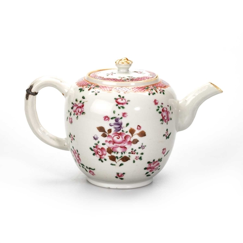 117 - A CHINESE EXPORT FAMILLE ROSE PARTIAL TEA SERVICE, 18TH CENTURY comprising a teapot, tea caddy, cove... 