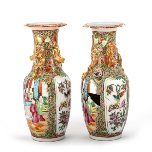 129 - A PAIR OF CANTONESE FAMILLE ROSE VASES, 19TH CENTURY each painted in the typical palette; together w... 