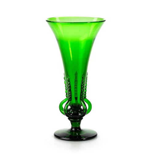 18 - EDVIN OLLERS FOR KOSTA, TWO COLOURED GLASS VASES WITH LUGS, EARLY 20TH CENTURY the first green, the ... 