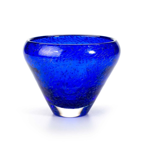 19 - ELIS BERGH FOR KOSTA, A GREY OPTIC GLASS VASE signed; together with a blue glass vase with silver in... 