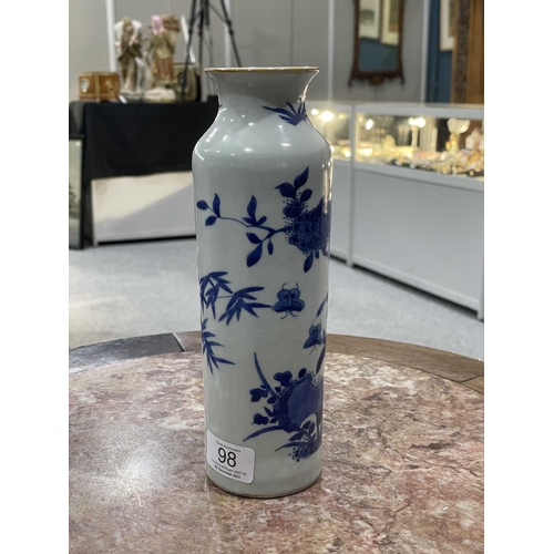 208 - A CHINESE TRANSITIONAL BLUE AND WHITE SLEEVE VASE painted with a bird resting on a bamboo stem with ... 