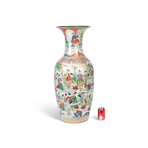 210 - A LARGE CHINESE FAMILLE ROSE FLOOR VASE of baluster form, enamel painted with ladies in everyday lif... 