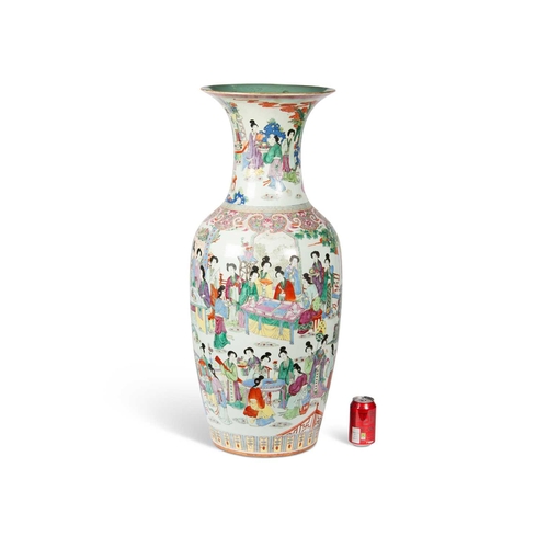 210 - A LARGE CHINESE FAMILLE ROSE FLOOR VASE of baluster form, enamel painted with ladies in everyday lif... 