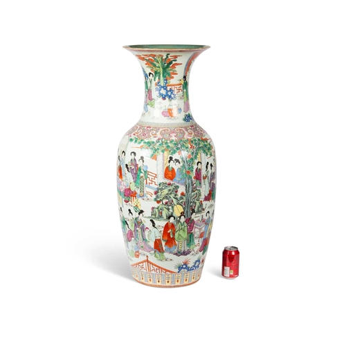 210 - A LARGE CHINESE FAMILLE ROSE FLOOR VASE of baluster form, enamel painted with ladies in everyday lif... 