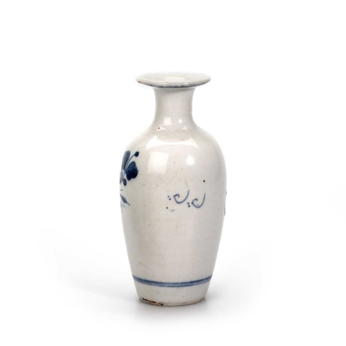 212 - TWO CHINESE BLUE AND WHITE VASES (2) Tallest 15cmThe taller vase has old chips around the rim, the s... 