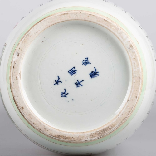 213 - A CHINESE 'ODE TO THE RED CLIFF' FAMILLE VERTE ROULEAU VASE bears six-character mark in underglaze b... 