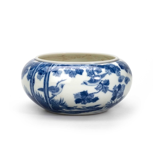 215 - A 19TH CENTURY CHINESE BLUE AND WHITE CENSER circular, underglaze blue painted with phoenix and othe... 