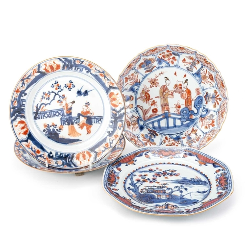 218 - FOUR CHINESE IMARI PLATES, KANGXI (1662-1722) three with the remnant of a wax seal bearing DUVEEN LI... 