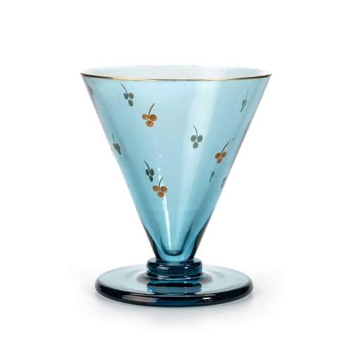 22 - ELIS BERGH FOR KOSTA, THREE BLUE GLASS VASES, CIRCA 1930S including a tapering vase gilt-decorated w... 