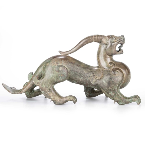 236 - A CHINESE BRONZE CHIMERA (BIXIE), QING DYNASTY the mythical beast finely cast in a crouching positio... 