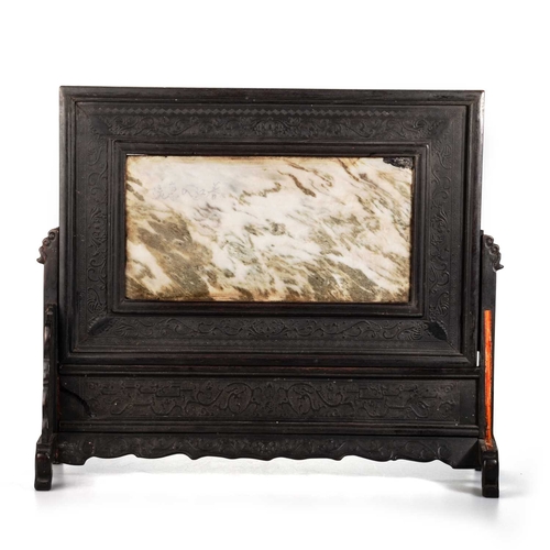 240 - A CHINESE HARDWOOD AND 'DREAM STONE' TABLE SCREEN, 19TH CENTURY rectangular, the removable screen wi... 