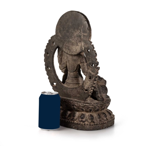 254 - A CARVED SLATE FIGURE OF BODHISATTVA AVALOKITESHVARA 36.5cm high