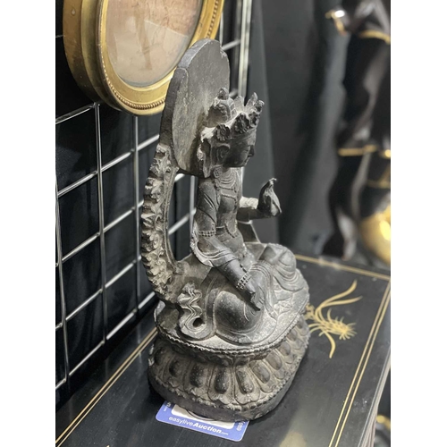 254 - A CARVED SLATE FIGURE OF BODHISATTVA AVALOKITESHVARA 36.5cm high