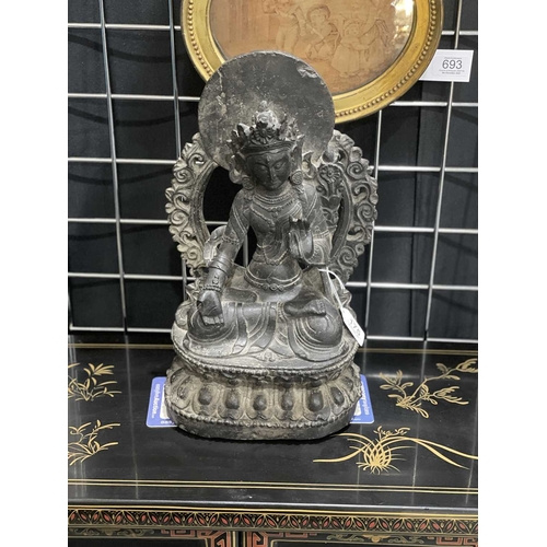 254 - A CARVED SLATE FIGURE OF BODHISATTVA AVALOKITESHVARA 36.5cm high