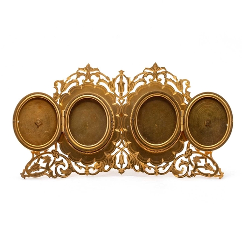 266B - A 19TH CENTURY BRASS AND BANDED-AGATE DOUBLE PHOTOGRAPH FRAME, BY HOWELL, JAMES & CO, LONDON pierced... 