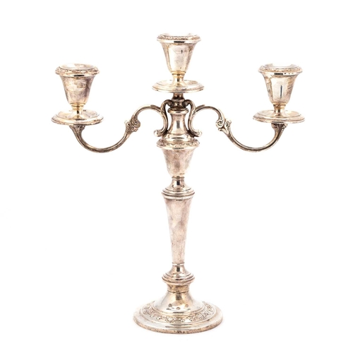 272 - A PAIR OF GORHAM SILVER TWIN-BRANCH CANDELABRA stamped to the base, the three sconces with drip pans... 