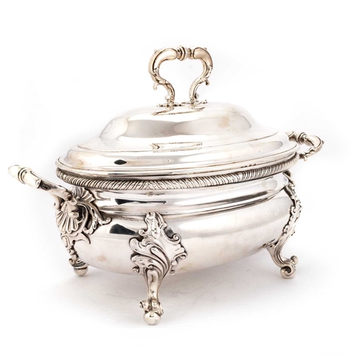 279 - A GEORGE III SILVER SOUP TUREEN by Thomas Ellerton & Richard Sibley I, London 1803, oval, with a... 